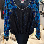 VINTAGE Elegant Black and Blue Sequin Women's Top Medium Photo 0
