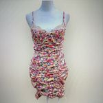 Strangers & Lovers Yellow Floral Satin Rouched Mini Dress Photo 1