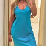 ZARA  midi dress turquoise blue satin effect evening casual wedding Photo 0
