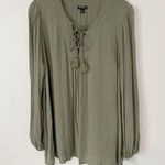 Torrid Size L Green Lace Up Tie Front Long Sleeve Career Office Blouse Top Photo 0