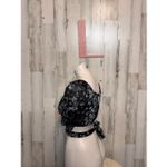 Love Tree Floral Puff Sleeve Wrap Crop Top Black Multi Size L Photo 2