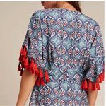 Anthropologie  Sachin + Babi Maxi Dress Size 2 Tasseled Red Blue Abstract Satin Photo 11