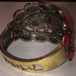 Brass Tone Red Stones CZ Rhinestones Boho Cuff Bangle Statement Bracelet Photo 2