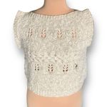 Vintage Knit Sweater Vest Top Pullover Off White Ruffle Sleeve Open Weave Linen Photo 1