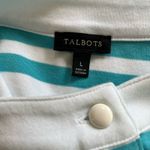 Talbots  Teal Blue White Striped Henley Button Shirt Top Tunic Large Pima‎ Cotton Photo 3