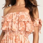 Lulus  Love & Blooms Blush Floral Print Off Shoulder Dress M Peach NWT IN PKG Photo 3