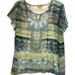 One World  Blouse Women's Size XL Tank Lightweight Sheer Lace Blue Green‎ Photo 0