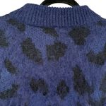 Kate Spade Leopard Print Mock Neck Fuzzy Alpaca Wool Sweater Navy Size Medium Blue Photo 5