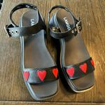 Lamoda Black Red Hearts Hopeful Chunky Platform Sandals Size 9 NWOT Black Photo 0