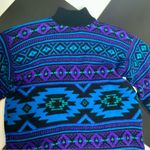 Vintage 80s 90s Oversized Sweater Acrylic Fair Isle Bright Neon Blue Purple sz L Size L Photo 2