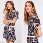 Mango  Scarf Print Crepe Mini Dress MNG Scarf Pattern Navy Size 2 NWT Photo 4