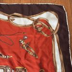 Vintage 100% silk scarf carriage equestrian horse brown orange Photo 2