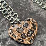 Leopard Print Rhinestone Heart Puffy Gold Felt 18” Necklace Brown Photo 2