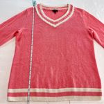 Talbots  Pink White Linen V Neck Sweater Size‎ MEDIUM Preppy Lightweight Photo 6