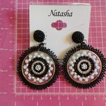 Natasha black white beads drops loop earrings light weight Photo 1