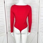 PINK - Victoria's Secret Pink by Victoria’s Secret Ribbed Henley Bodysuit Red Medium Long Sleeve Thong Photo 4