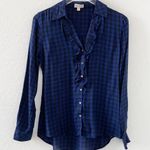 Maison Jules  Royal Cobalt Blue Buffalo Plaid Ruffle Button Down S Photo 31