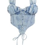 Pretty Little Thing PLT PLUS VINTAGE BLEACH WASH RUCHED BUST DETAIL DENIM LACE UP CORSET US 20 UK 24 Photo 0