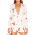 Privacy Please White Floral Print Long Sleeve Deep V-Neck Romper - Small Photo 0