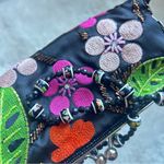 Vintage Y2K Beaded Embroidered Floral Black Clutch Purse Bag Whimsical Glam Photo 4
