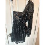 Lulus  black  Sequin One-Shoulder Mini Bodycon Dress NWT long sleeve cut out side Photo 5