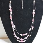 Source Unknown Floating Fantasy Pink Cat Eye Beaded Triple Layer Silver Tone Wire Chic Necklace Photo 0