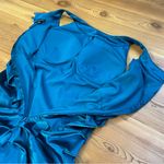 Signature By Sangria Halter Satin Peacock Teal Bodycon Cocktail Dress 14 XL Blue Photo 8