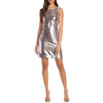Vince Camuto  Sparkly Sequined Mini Sheath Cocktail Dress Size 6 Pink and Silver Photo 11
