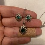 Sterling Silver Women’s solid 925  green gemstone necklace and earring set ! Photo 0