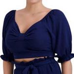 BCBG Paris Dark Blue Cropped Smocked Top Large NWT Photo 0