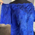 Women’s Full Length Blue Mermaid Fit Off the Shoulder Formal Dress Train Size 18 Photo 1