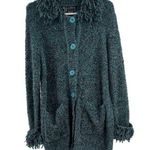 Michelle Nicole S shag trimmed slouchy long large button cardigan pockets Blue Photo 0
