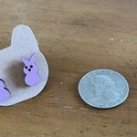 Hand Crafted Peep Bunny Rabbit Wood Wooden Stud Earrings Purple Photo 1