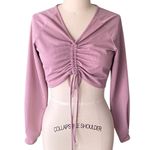 Romwe NWT ~  Pink Ribbed Front Tie Cropped Long Sleeve Top ~ Women's Size LARGE Photo 3