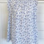 CeCe White & Blue Floral Print Pleated Ruffled Top Sz M Photo 6