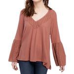 Free People  Parisian Night eyelet accent Vneck bell sleeve Top Color Sayluita 🆕 Photo 3