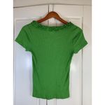 Talbots Ribbed Short Sleeve Ruffle Tee Shirt Womens Small Kelly Green Preppy Photo 2