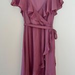 Kensie Pink Shimmer Back Cutout Tie Waist Faux Wrap Chiffon Dress Photo 2