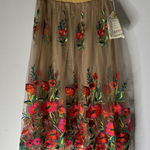NWT Aratta Cream Colorful Embroidered Detail Crafted Field Skirt Medium Boho Red Photo 0