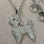 Boutique Silver Chain Necklace Poodle Dog Rhinestone Pendant Paw Print Earrings Set Photo 2