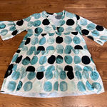 Tiered Dress Polka Dot Watercolor 3/4 Sleeve V Neck Casual Cute Fun Blue Size L Photo 0