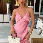 ZARA  Maxi dress Pink Satin ruffle bodycon party wedding summer evening Photo 6