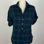 Grayson Green Plaid Short Sleeve Popover Blouse Blue Photo 0