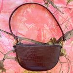 brown faux leather croc gold ring mini satchel purse Photo 3