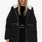 White and Black Puffer Jacket With Hood Photo 0