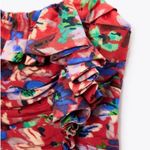 ZARA Red Floral Print Ruffled Corset Crop Top Photo 3