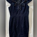 London Times  zipper flower v-neck Sheath Dress Women’s 10 Dark Denim Cap Sleeves Photo 0