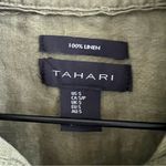 Tahari  100% Linen Lagenlook Green Top Blouse Shirt Button Front Small Photo 4