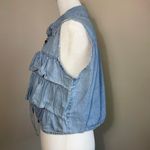 Vintage Hyper Women’s M Ruffle Denim Cropped Top‎ Button Up Western Boho Blue Size M Photo 4