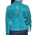 Scully Womens Western Beaded Fringe Jacket- Turquoise Boar Suede Photo 7